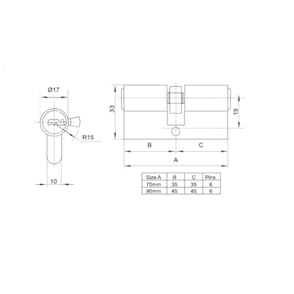 Cilindro Fortezza Cromado 70 a 120 mm