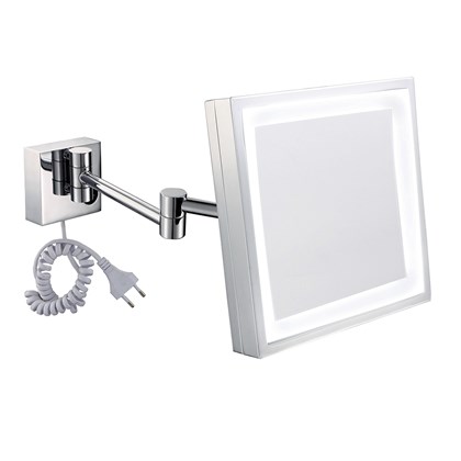 Espelho Flexível Quadrado C/ Luz com Aumento 3x Cromado 6505