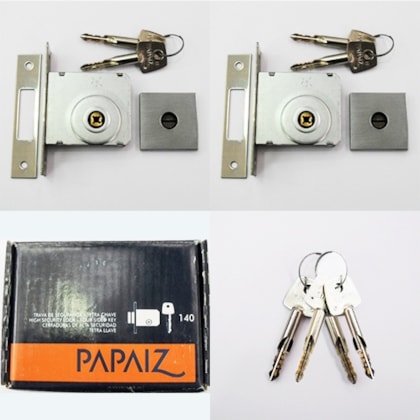 Fechadura Tetra Dupla Papaiz 140 Cromado Acetinado Roseta Quadrada