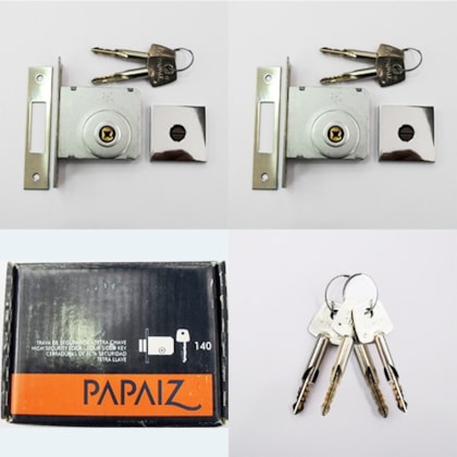 Fechadura Tetra Dupla Papaiz 140 Cromado Roseta Quadrada